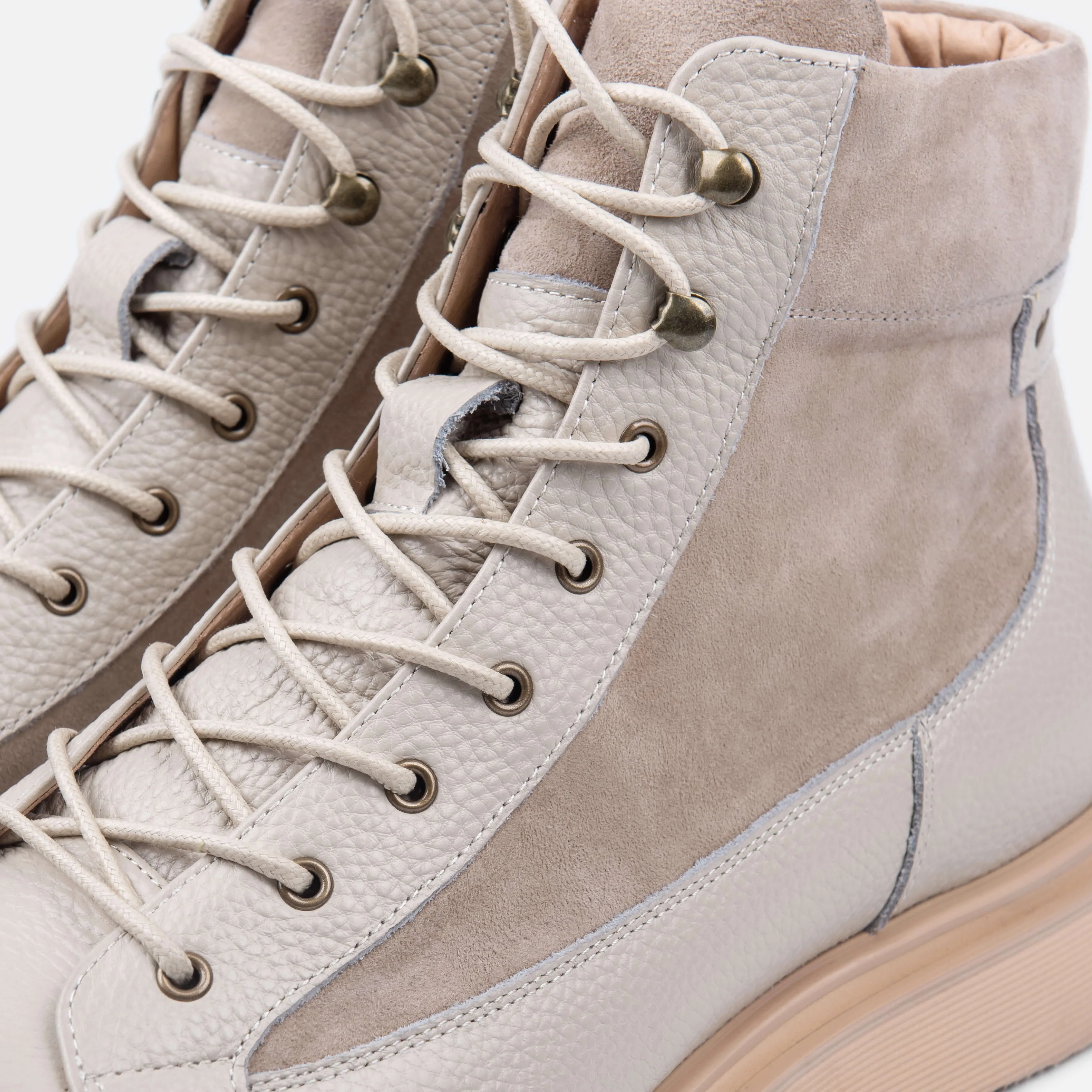 Aiden Navajo Beige Leather Combat Boots