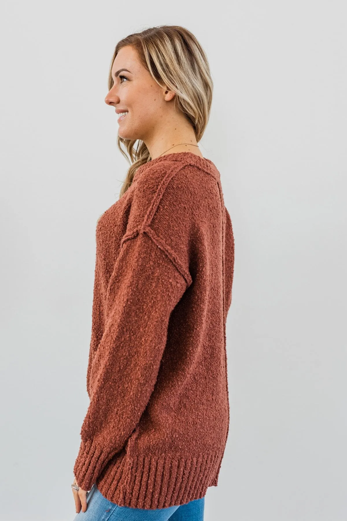 Anything Can Happen Knit Sweater- Deep Clay