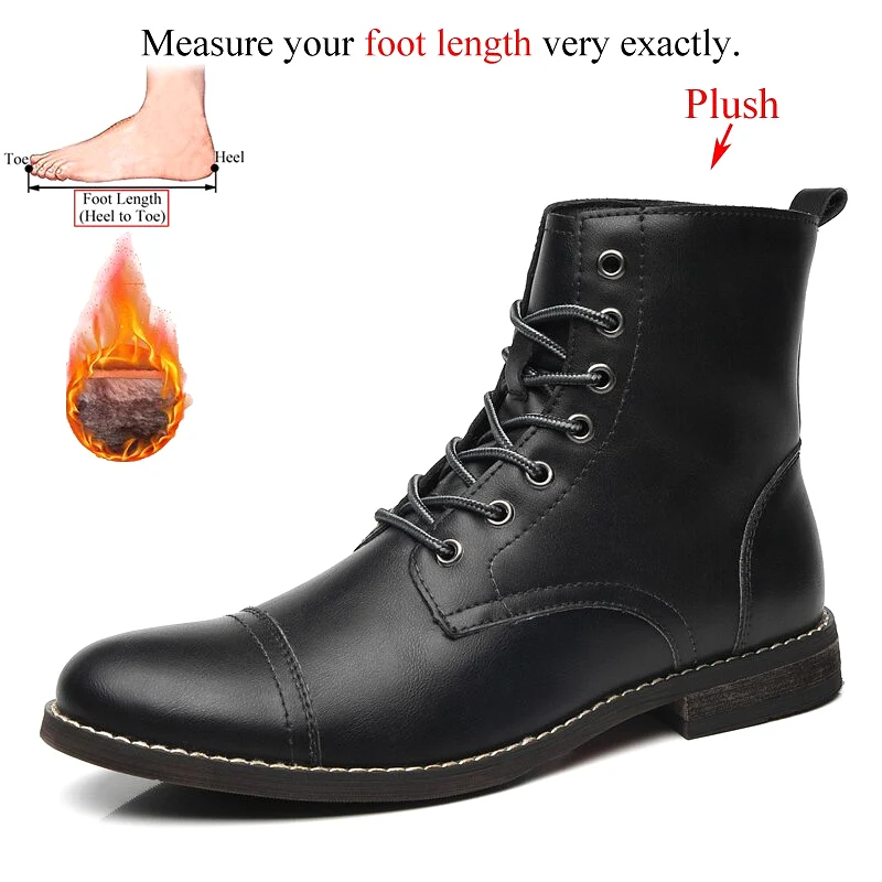 Autumn Winter Plush Men Leather Boots British Style Fashion