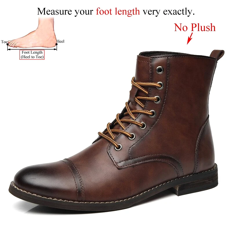 Autumn Winter Plush Men Leather Boots British Style Fashion