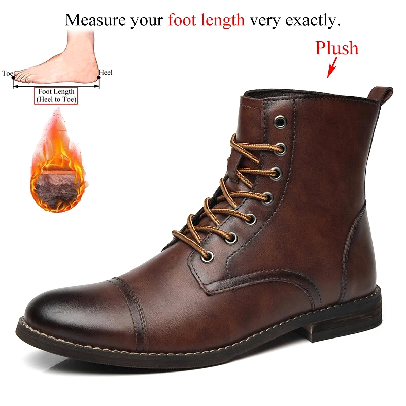 Autumn Winter Plush Men Leather Boots British Style Fashion