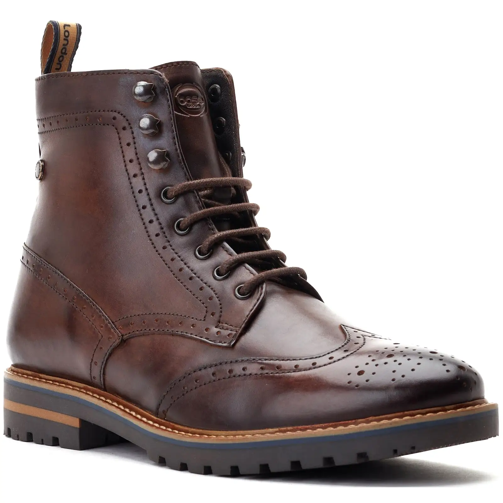 Base London Grove Washed Mens Leather Lace Up Brogue Boot