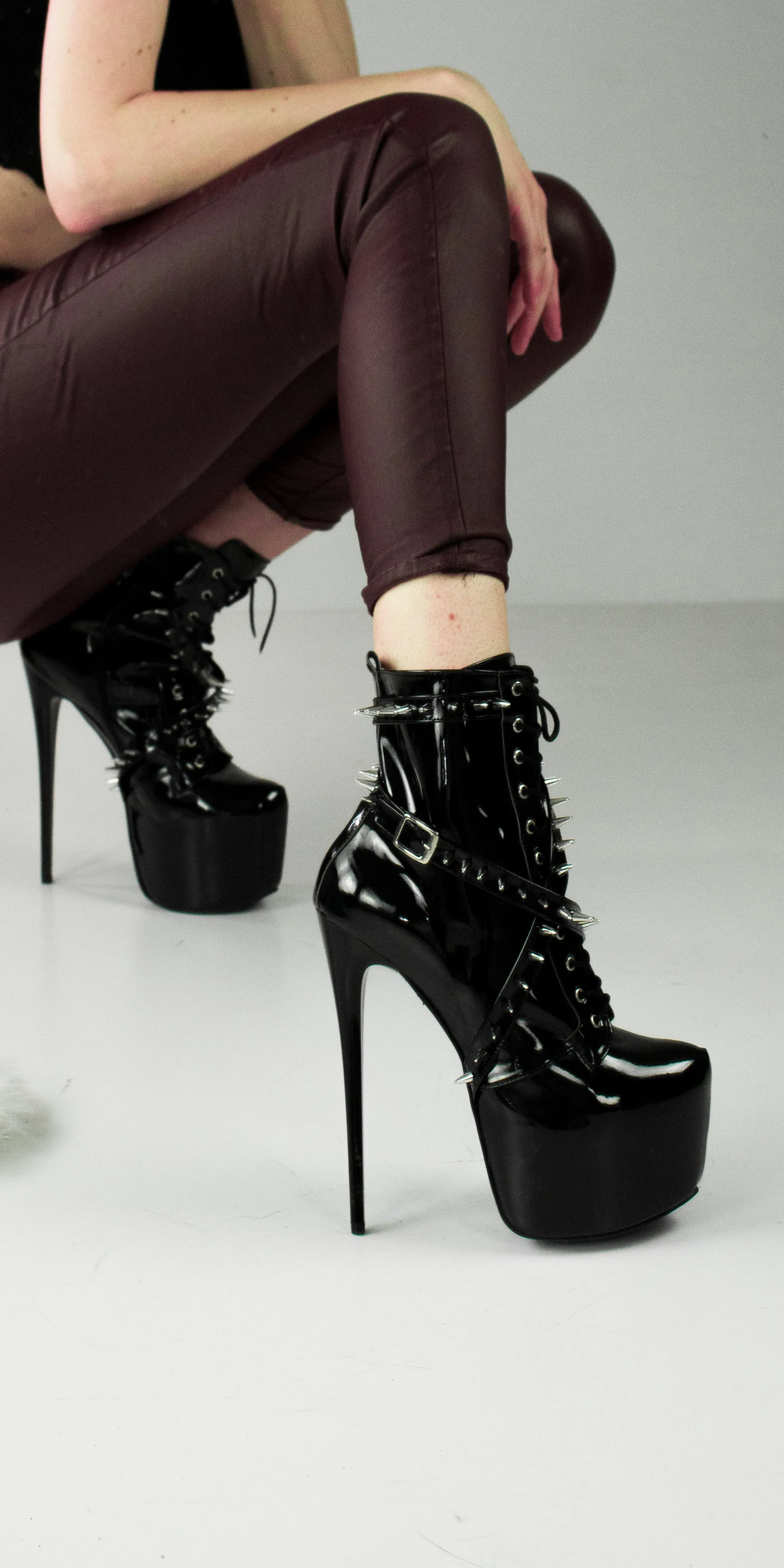 Black Gloss Spike Studs Rocker Boots