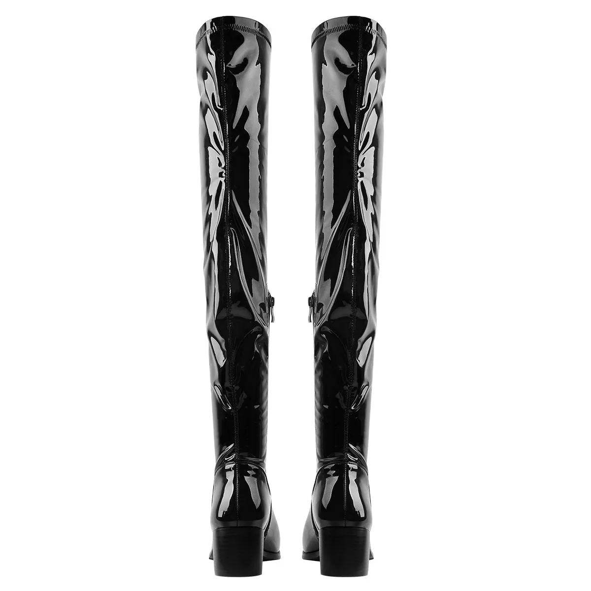 Black Patent Leather Knee High Boots