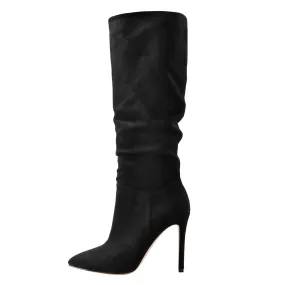 Black Pointed Toe Stiletto Suede Boots