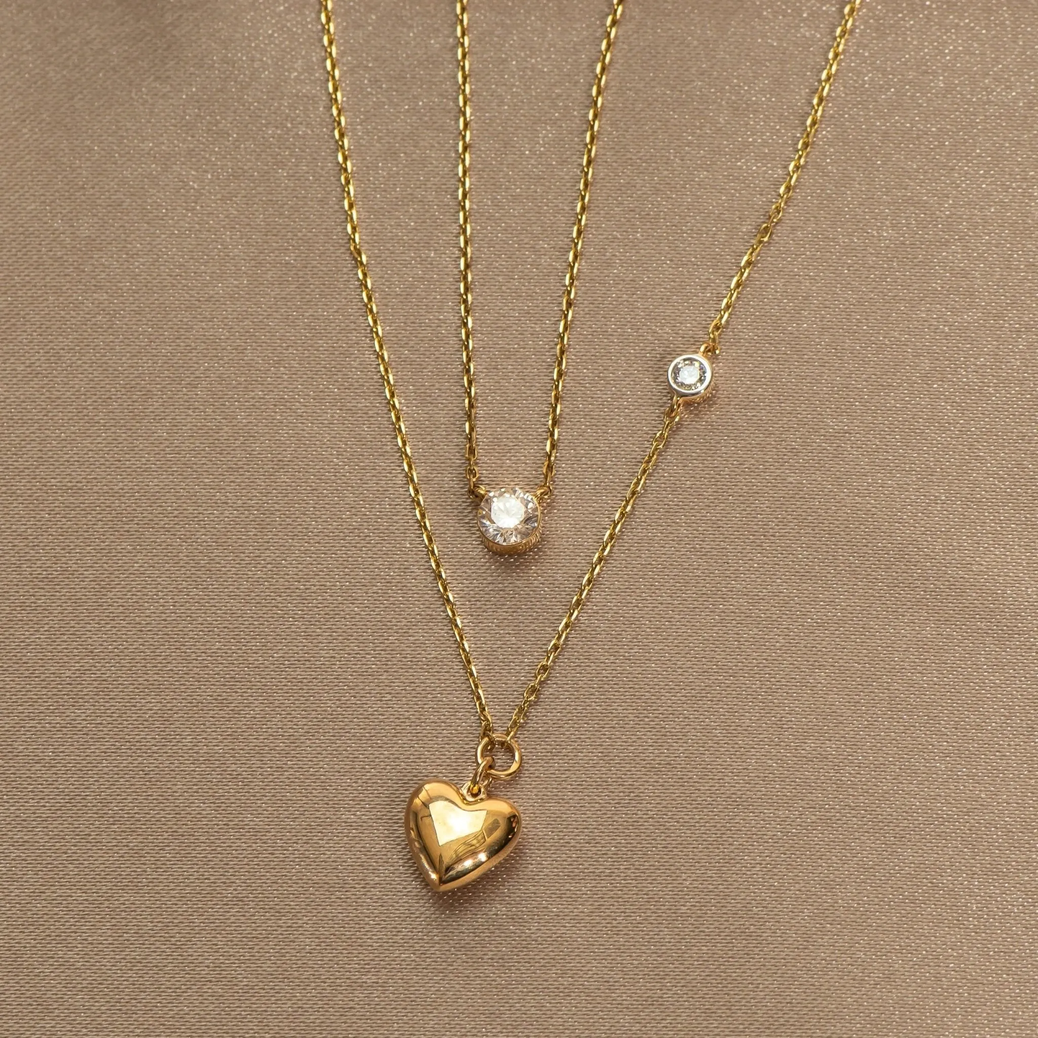 Bubble Heart and Diamond Station Necklace