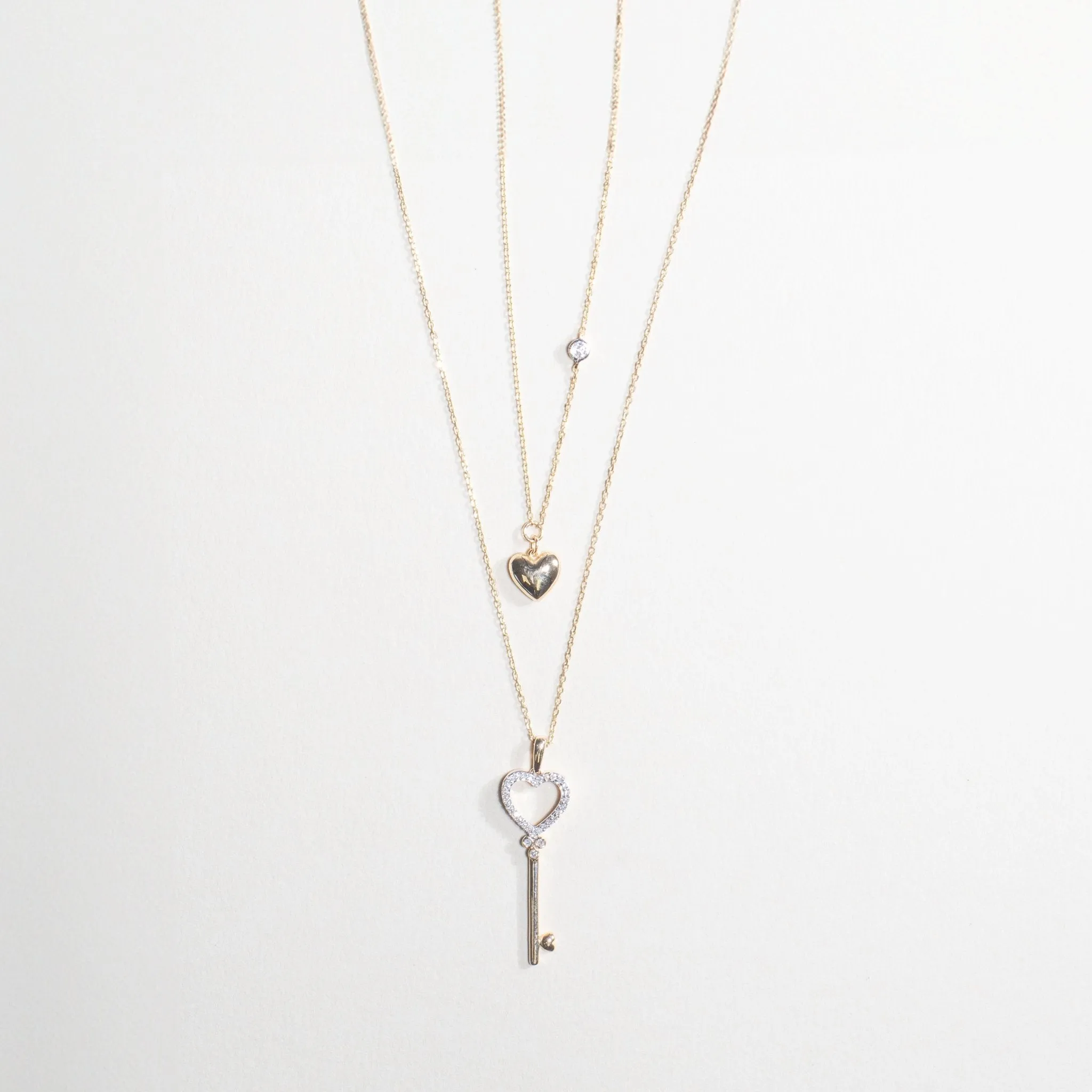 Bubble Heart and Diamond Station Necklace