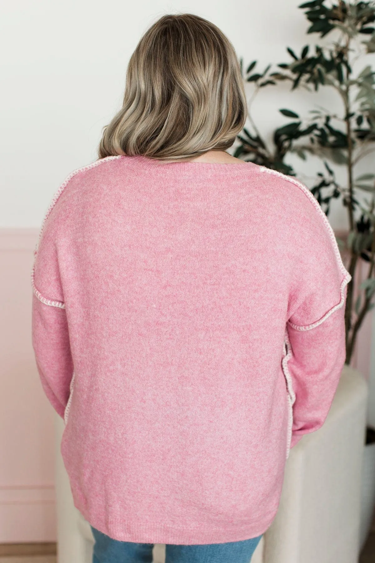 Can't Change My Mind Knit Sweater- Pink