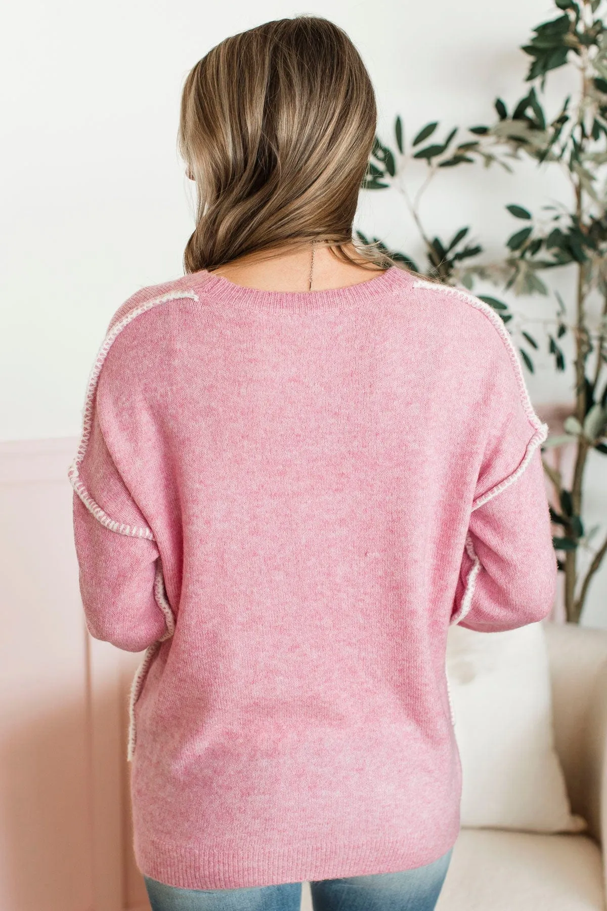 Can't Change My Mind Knit Sweater- Pink