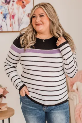 Can't Stay Away Striped Sweater- Black & Purple