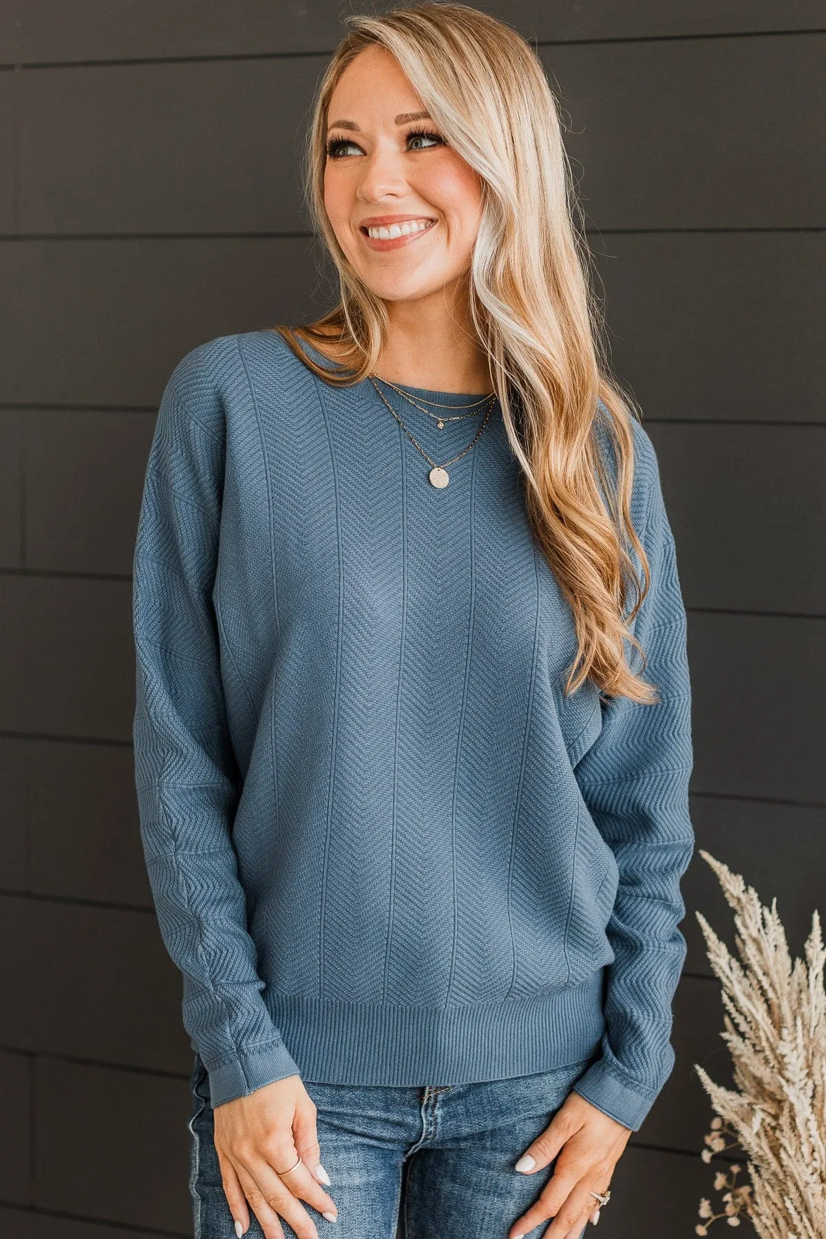 Capture A Memory Knit Sweater- Denim Blue