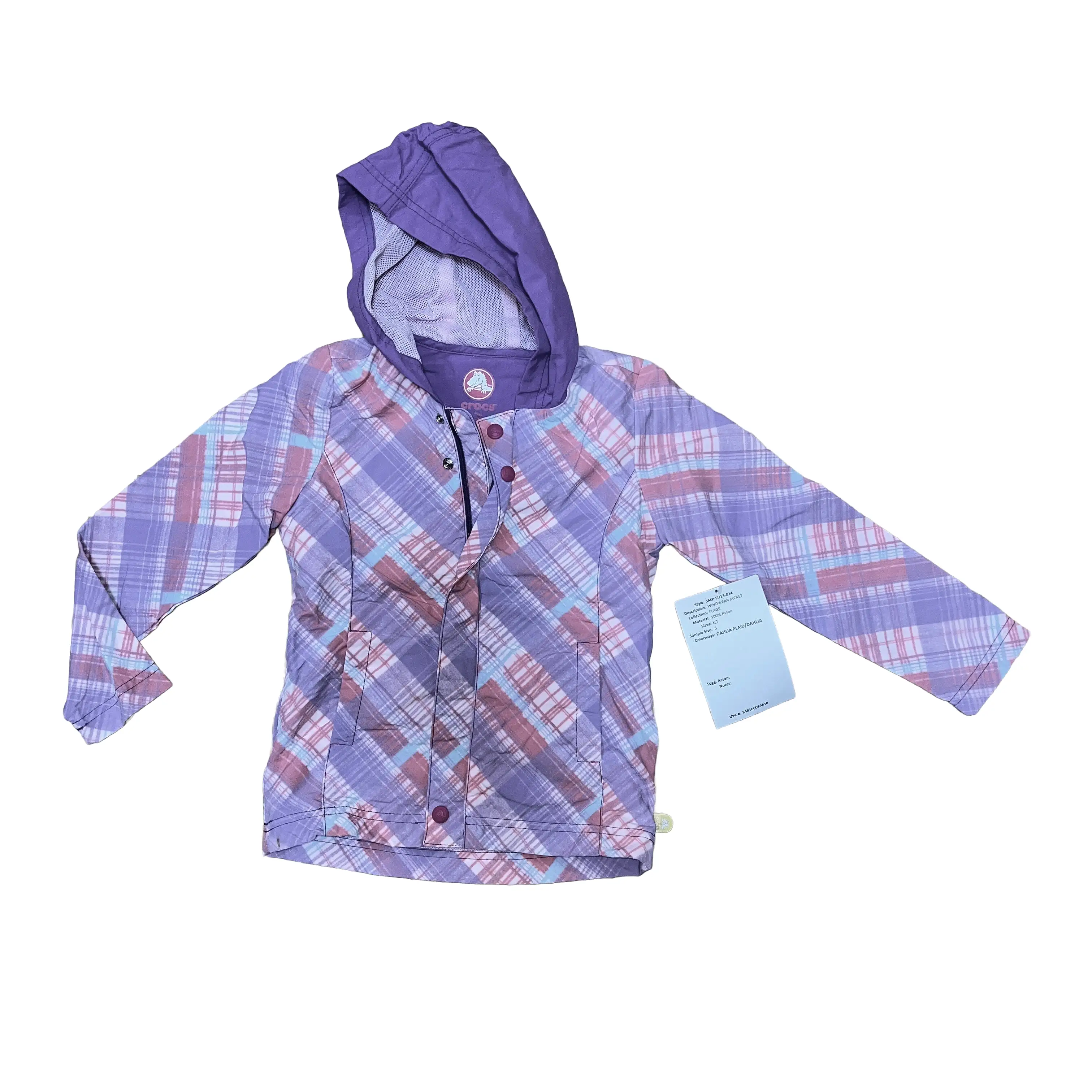 Children's Crocs Windwear Hooded Nylon Jacket - Size 5  Dahlia Plaid