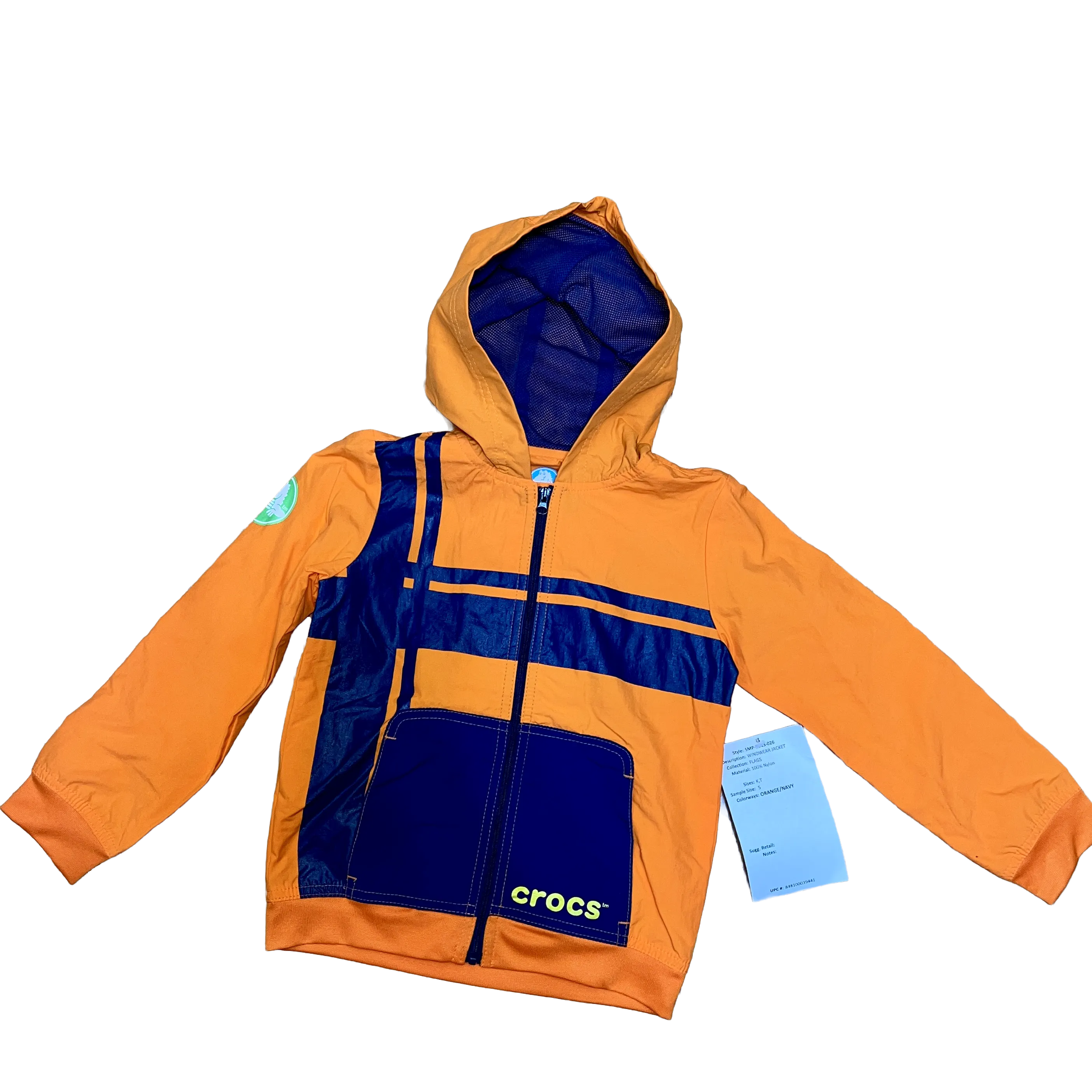 Children's Crocs Windwear Hooded  Nylon Jacket - Size 5 Orange/Navy