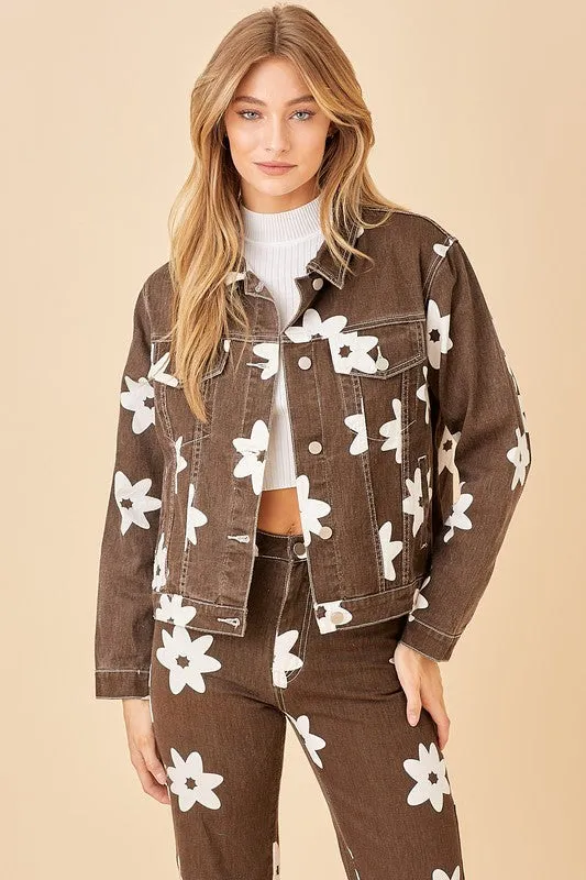 Daisy Print Button Up Jacket