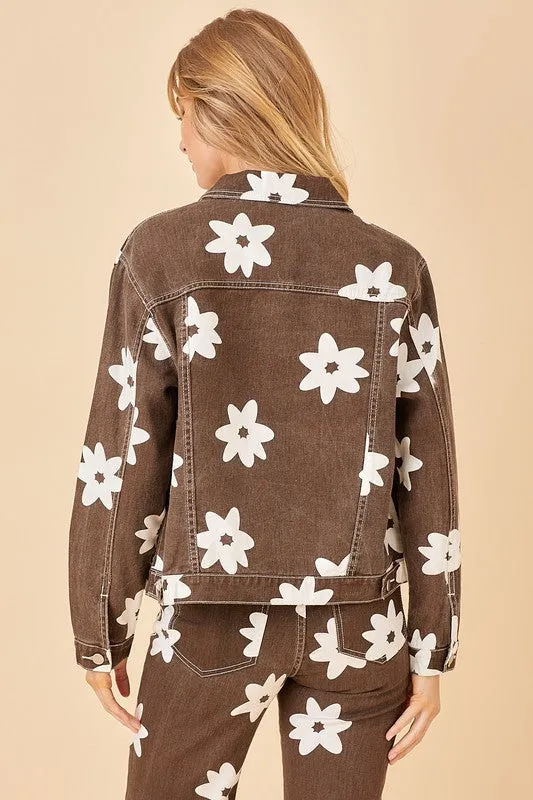 Daisy Print Button Up Jacket