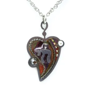 Deep Crimson Fireburst Heart and Chai Necklace