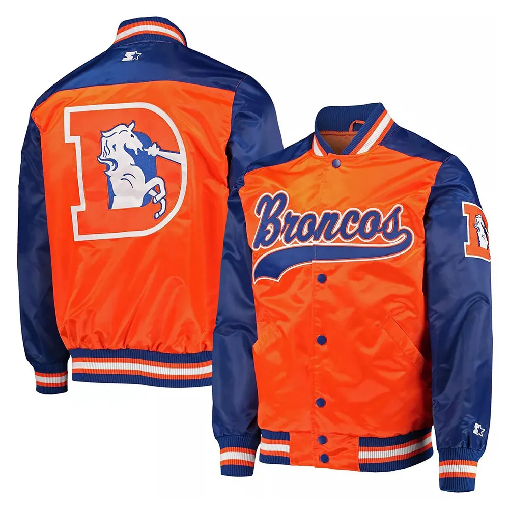 Denver Broncos Blue and Orange Varsity Satin Jacket