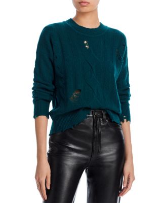 Distressed Cable Crewneck Cashmere Sweater - 100% Exclusive