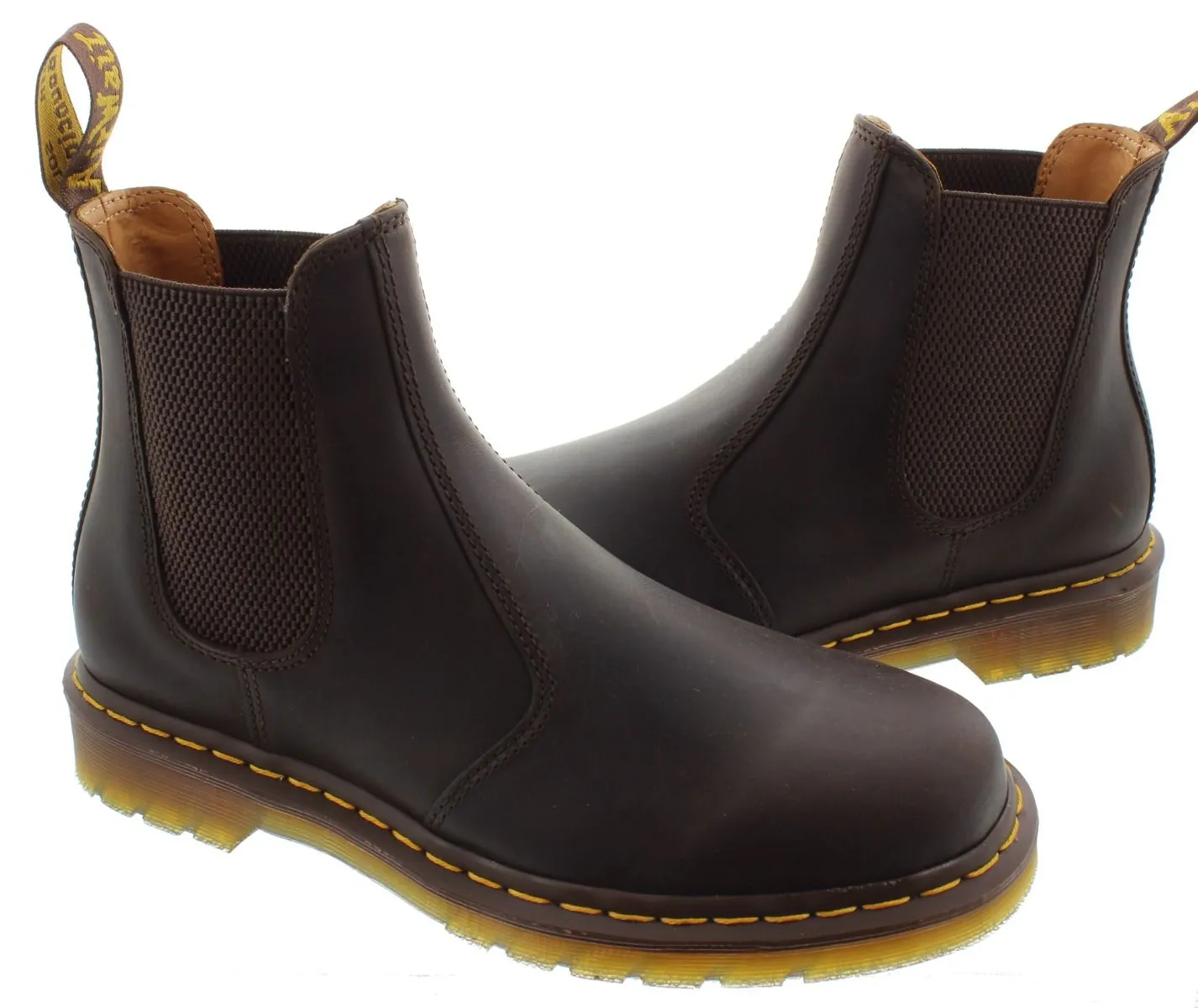 DR MARTENS Mens 2976 Yellow Stitch Chelsea Boots In Brown