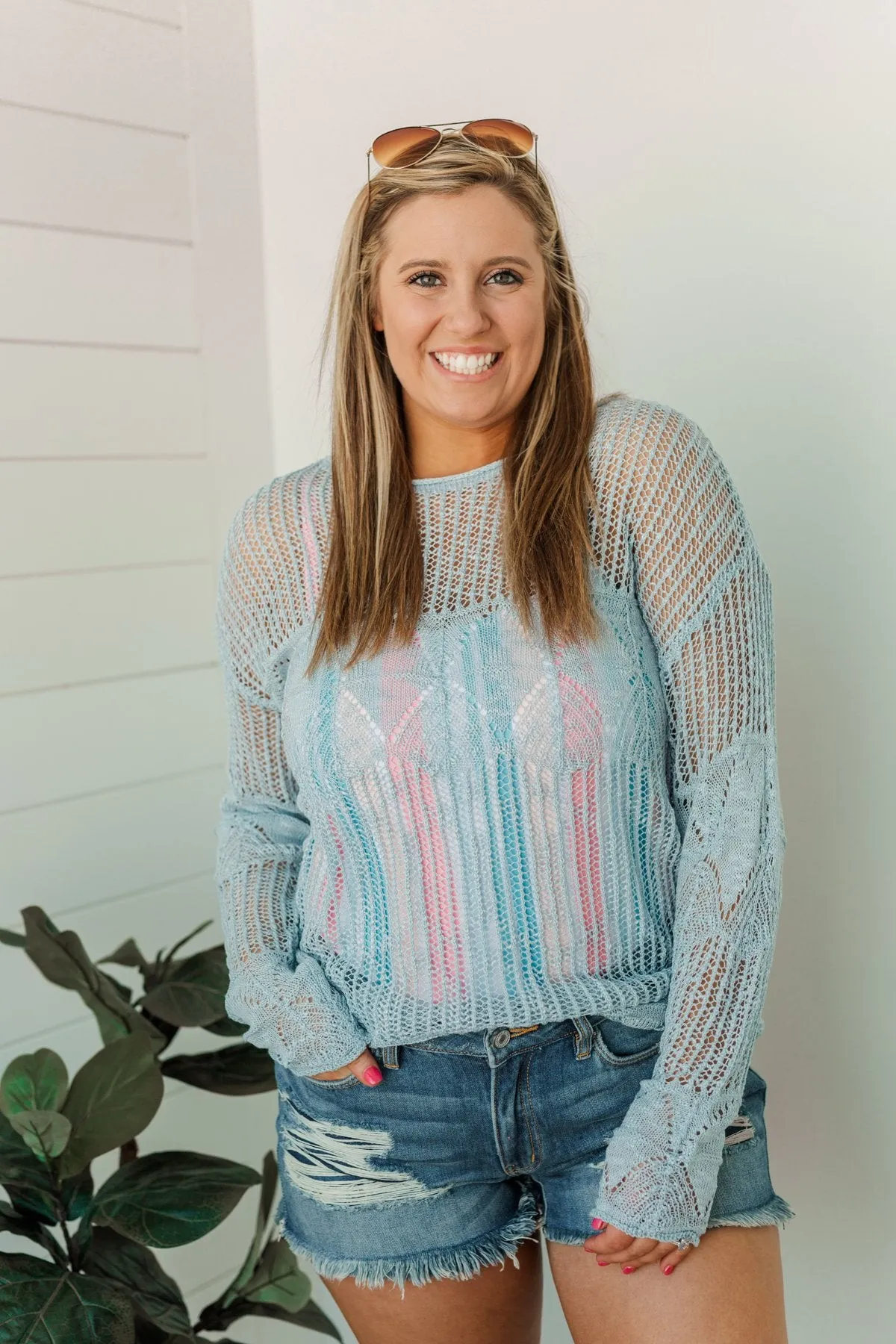 Effortless Smiles Open Knit Sweater- Powder Blue