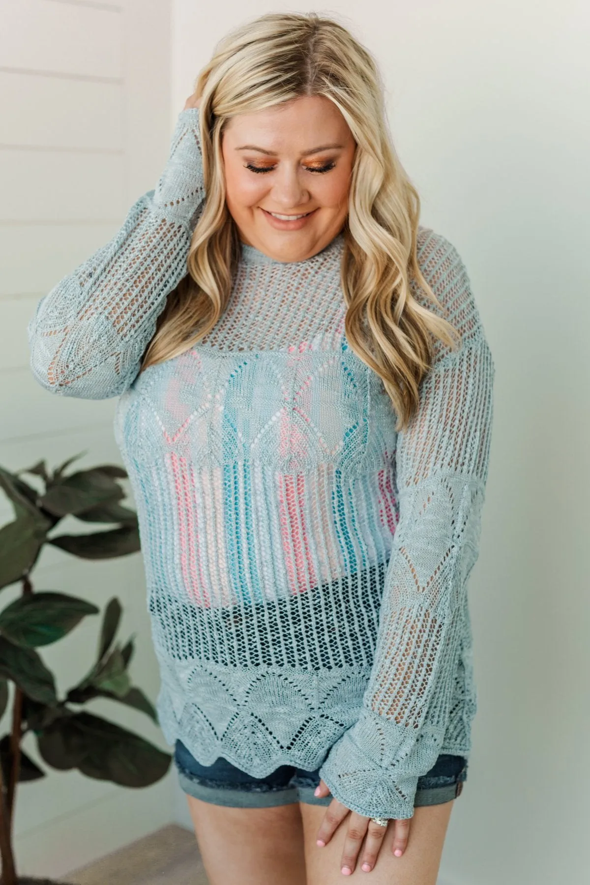 Effortless Smiles Open Knit Sweater- Powder Blue