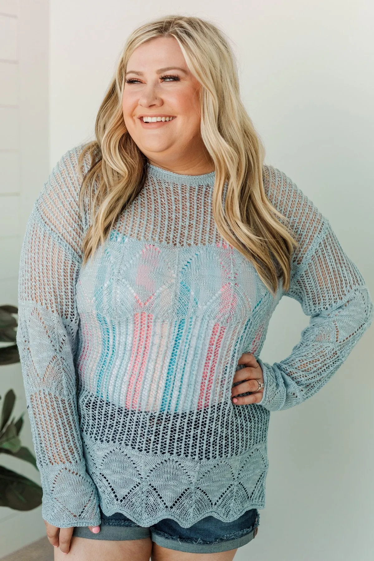 Effortless Smiles Open Knit Sweater- Powder Blue