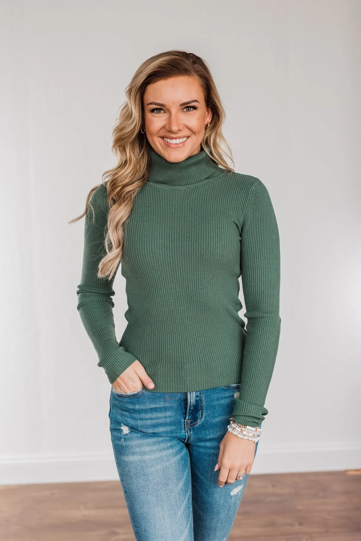 Feeling the Warmth Turtleneck Sweater- Dark Sage