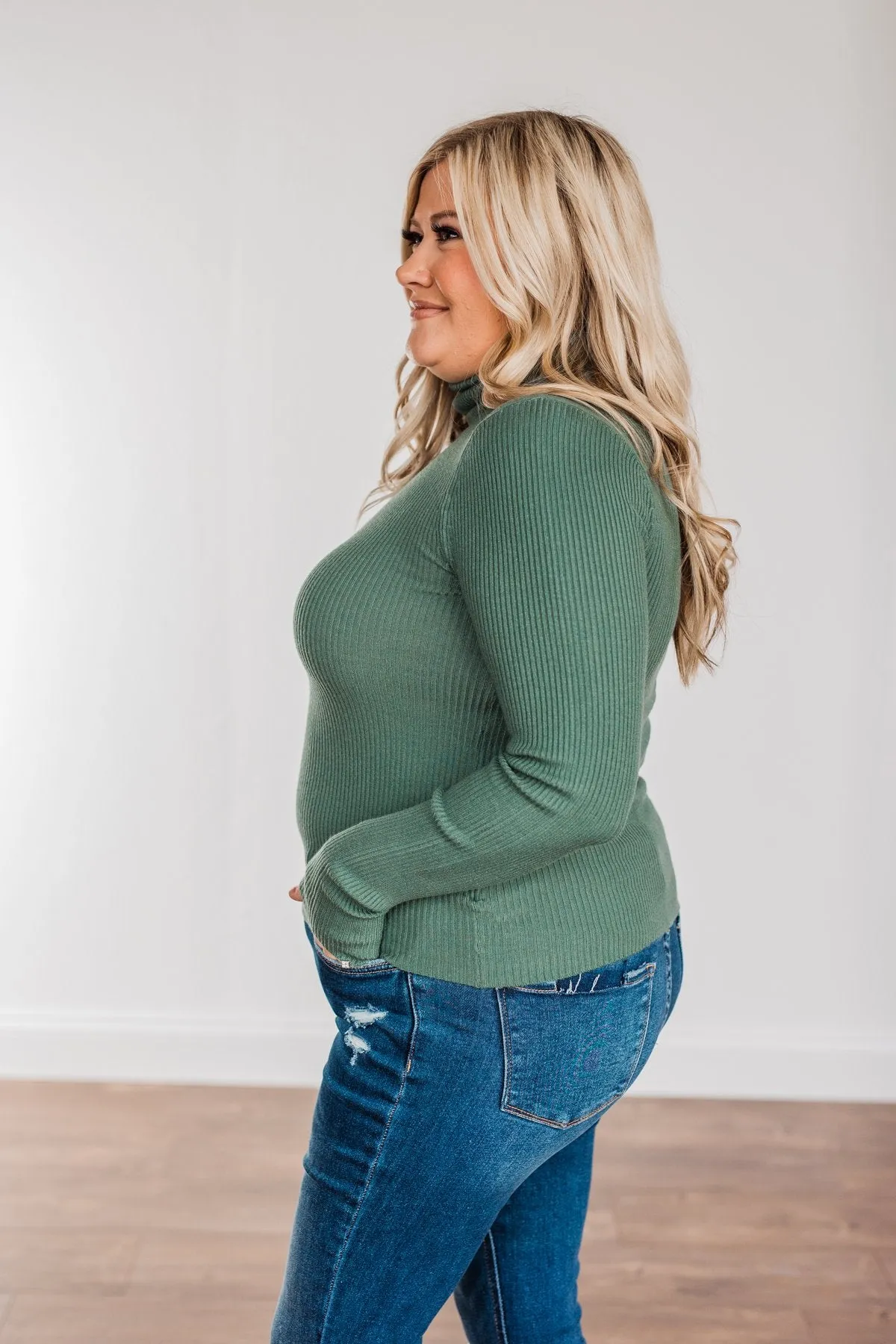 Feeling the Warmth Turtleneck Sweater- Dark Sage