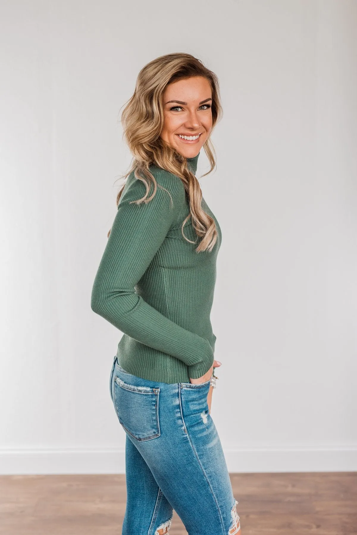 Feeling the Warmth Turtleneck Sweater- Dark Sage