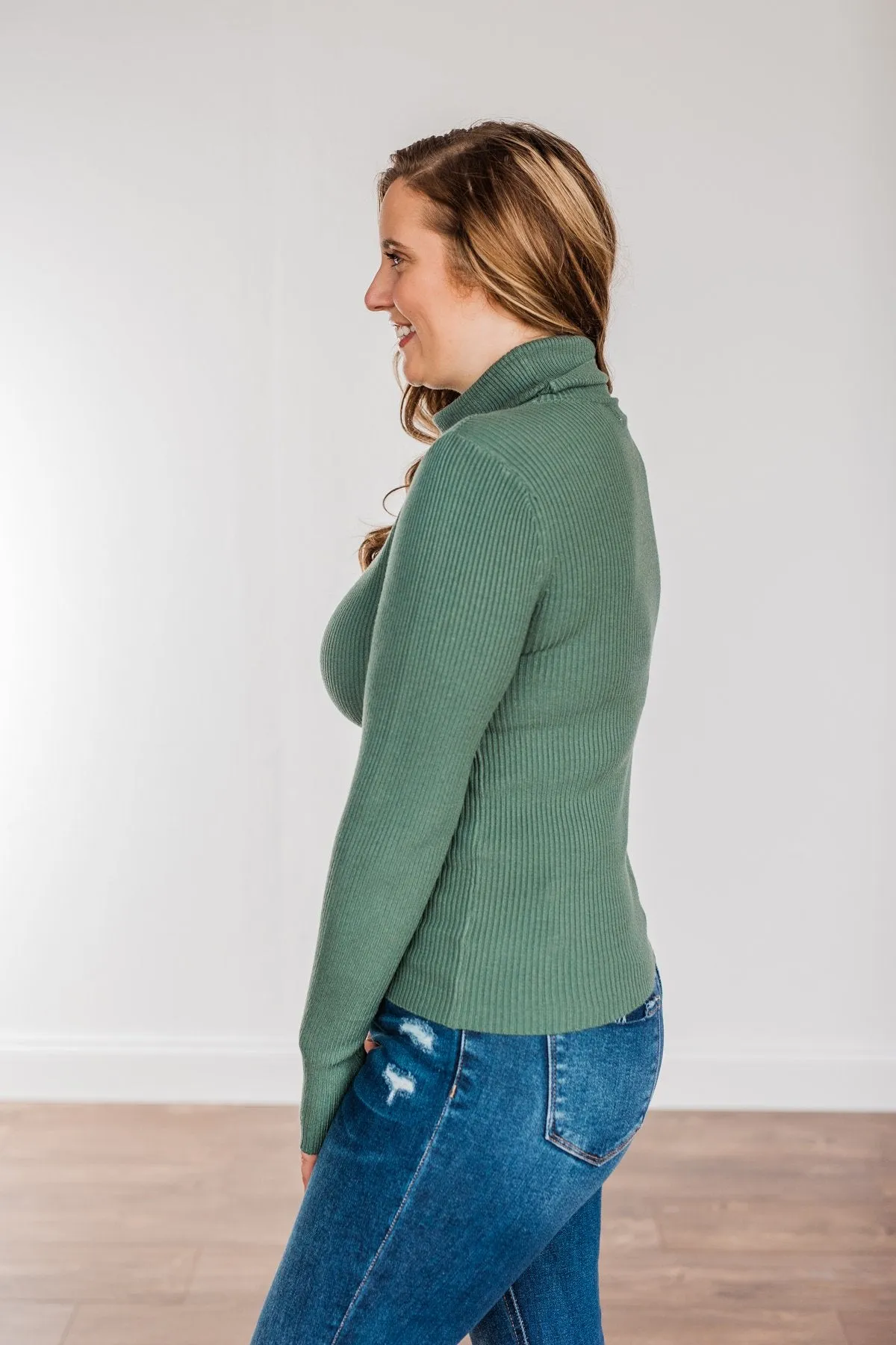 Feeling the Warmth Turtleneck Sweater- Dark Sage