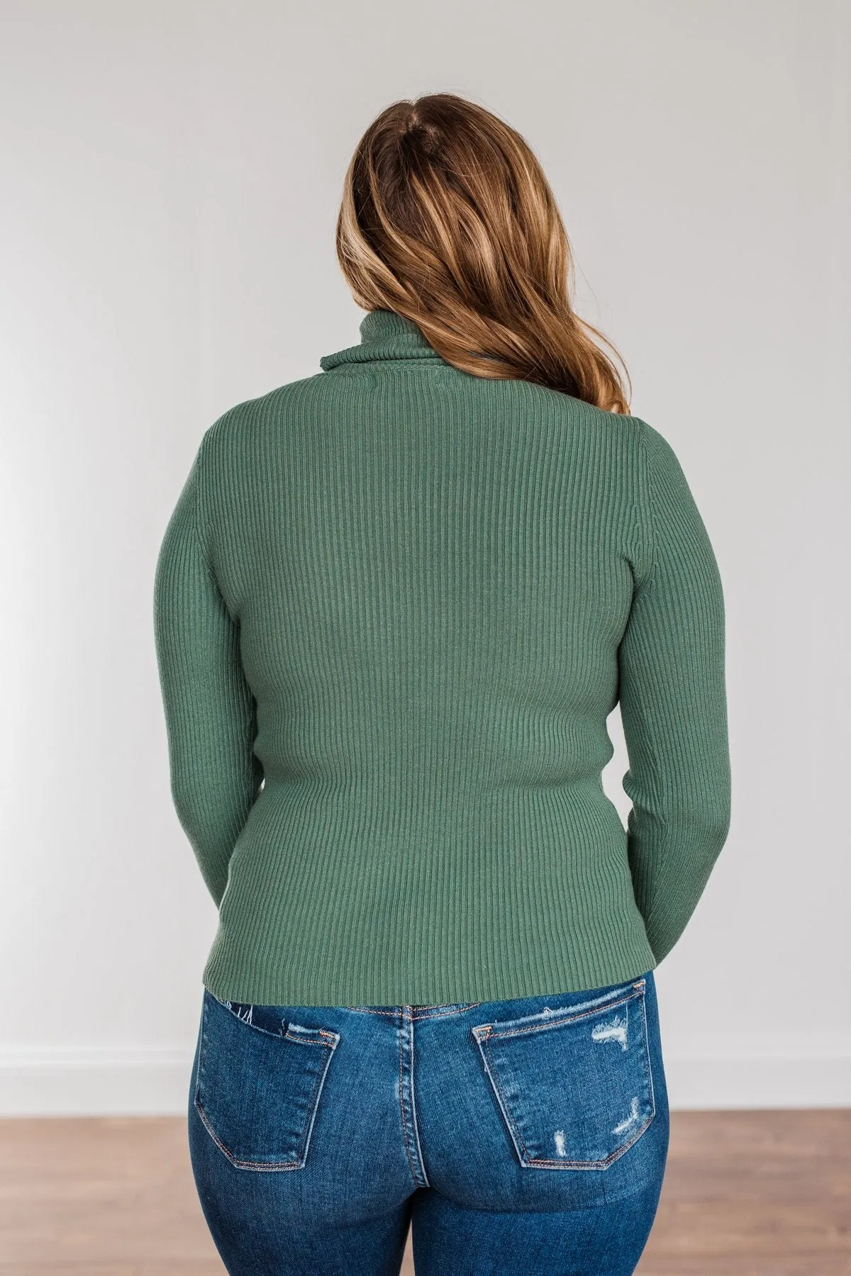 Feeling the Warmth Turtleneck Sweater- Dark Sage