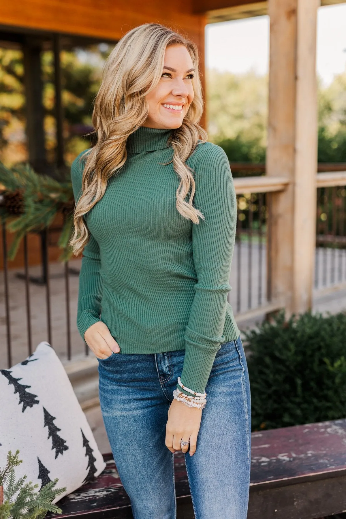 Feeling the Warmth Turtleneck Sweater- Dark Sage