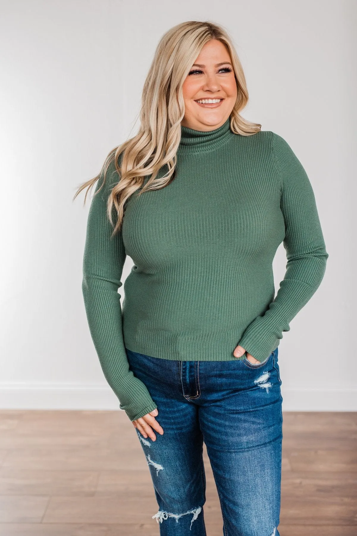 Feeling the Warmth Turtleneck Sweater- Dark Sage