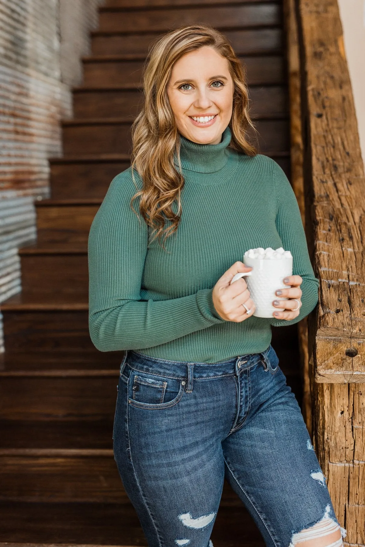 Feeling the Warmth Turtleneck Sweater- Dark Sage