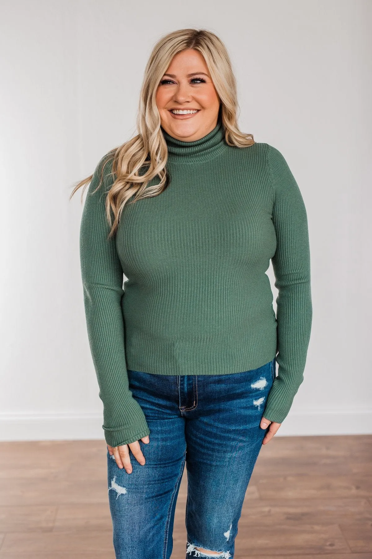 Feeling the Warmth Turtleneck Sweater- Dark Sage