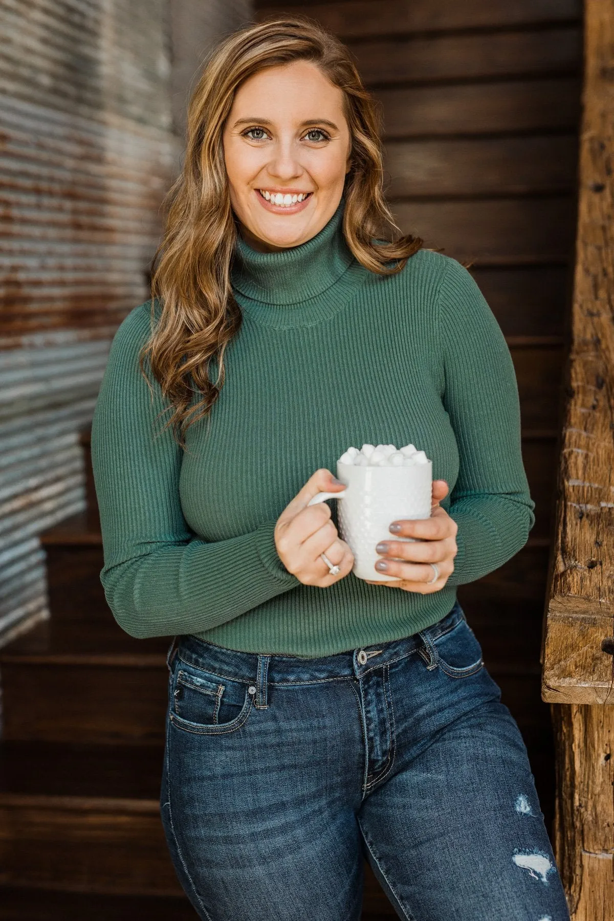 Feeling the Warmth Turtleneck Sweater- Dark Sage