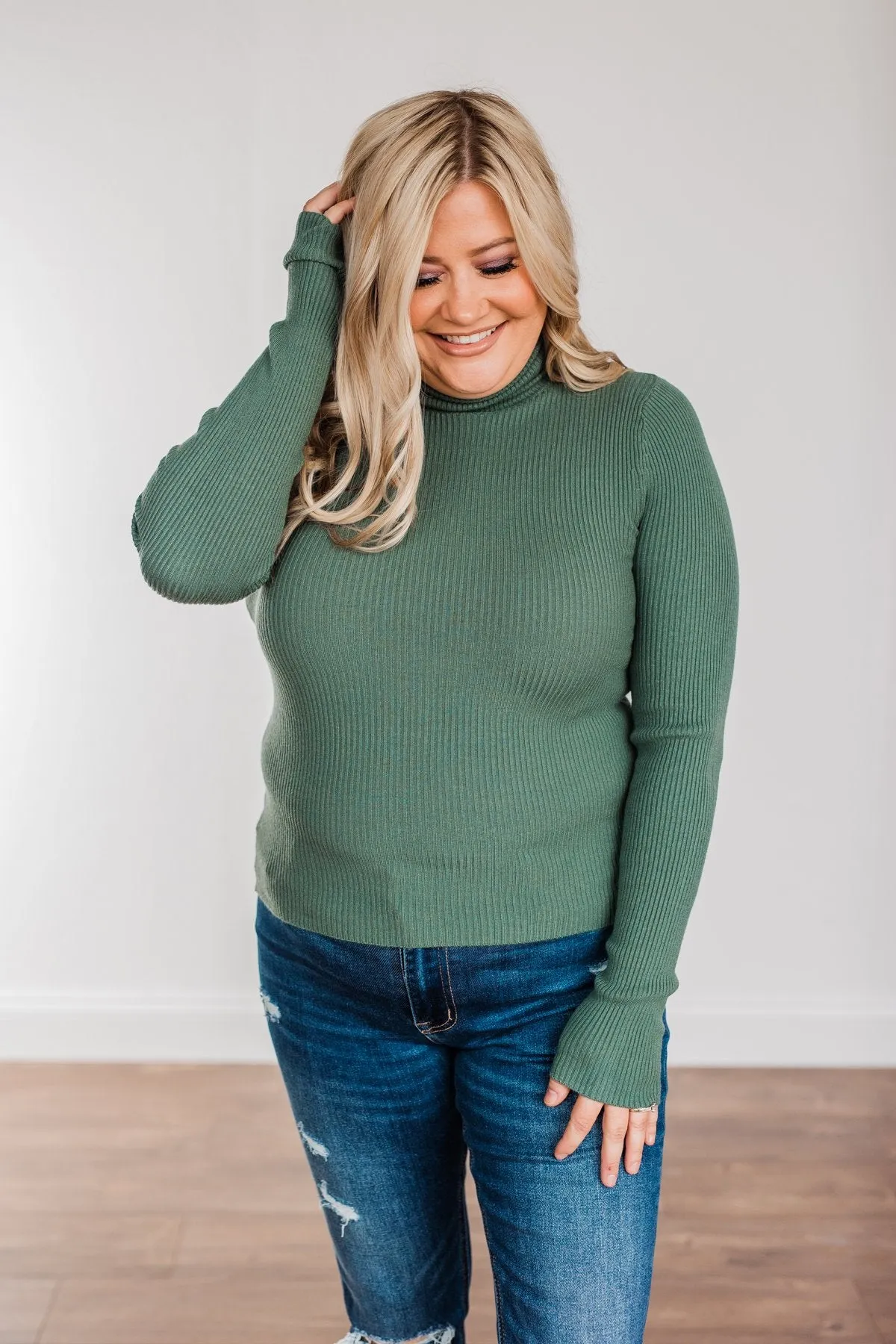 Feeling the Warmth Turtleneck Sweater- Dark Sage