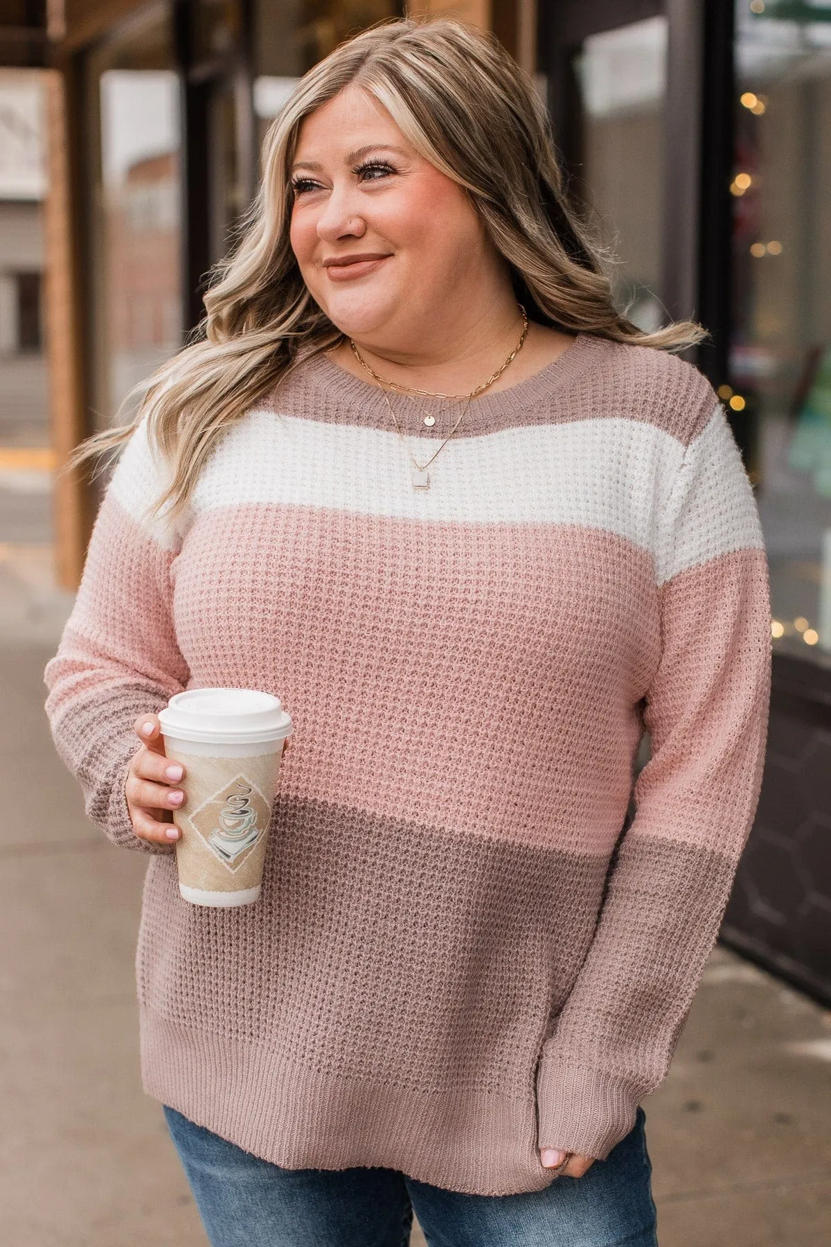 First Date Jitters Knit Sweater- Pink & Mocha