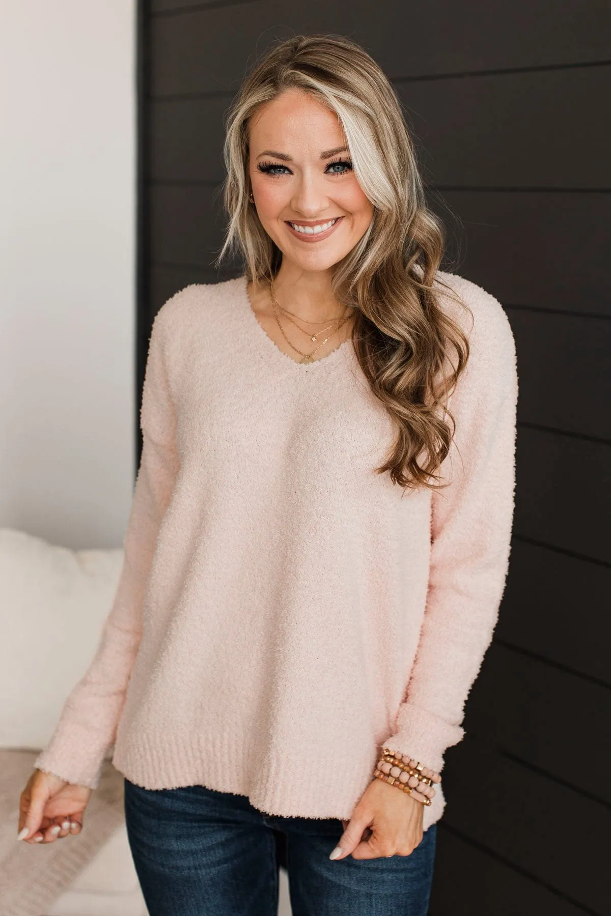 First To Know V-Neck Sweater- Blush