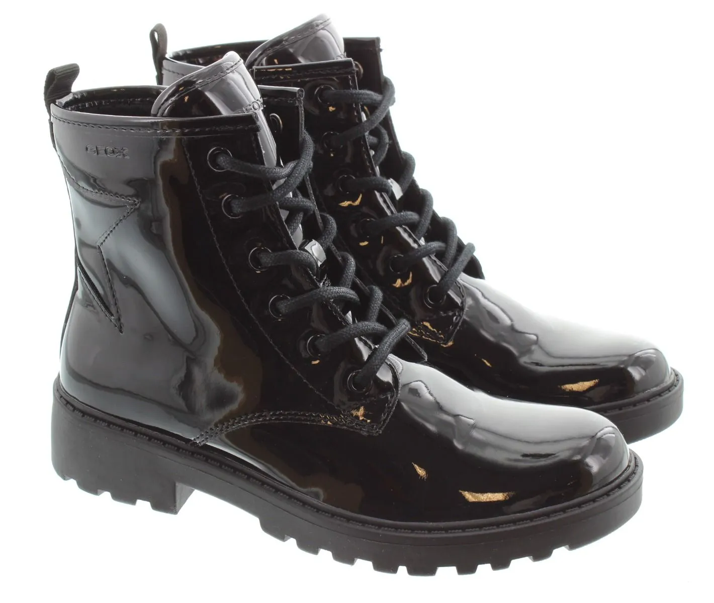 GEOX Kids Casey Lace Boots In Black Patent