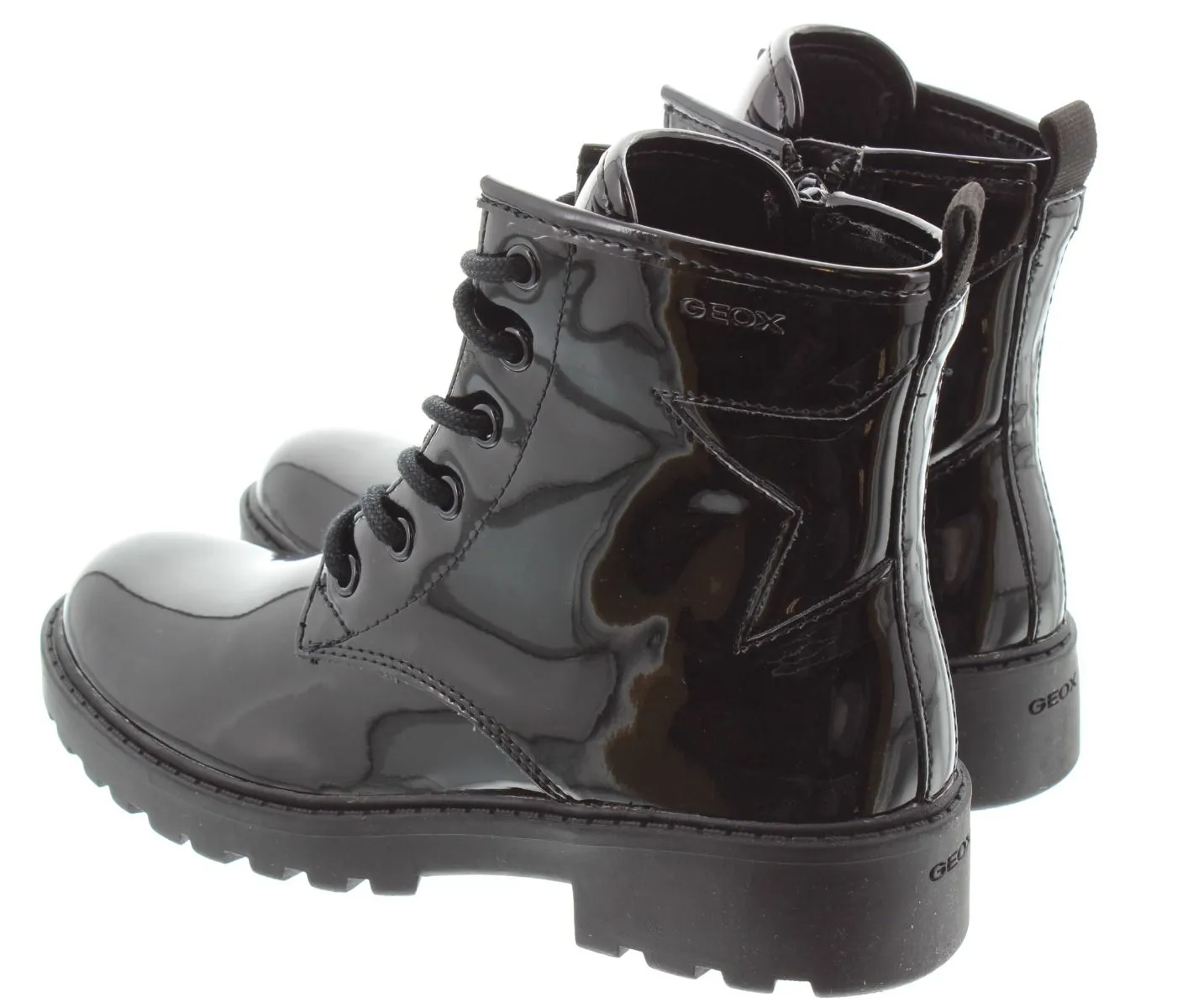 GEOX Kids Casey Lace Boots In Black Patent