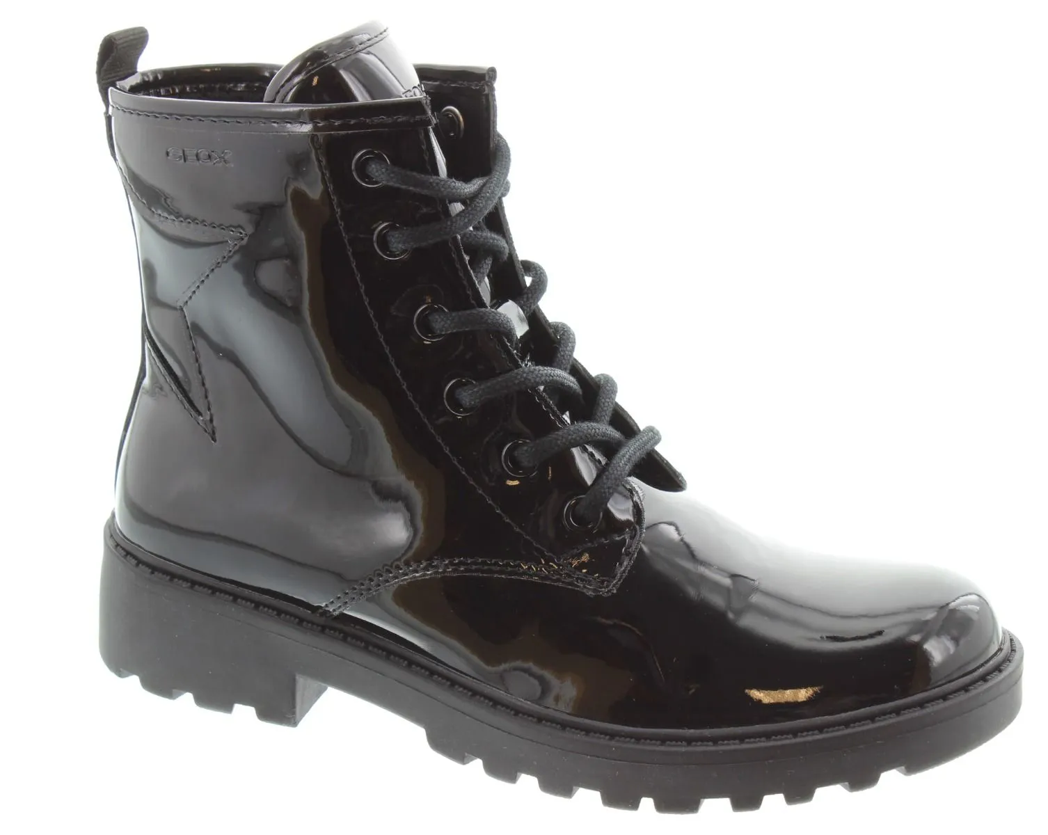 GEOX Kids Casey Lace Boots In Black Patent