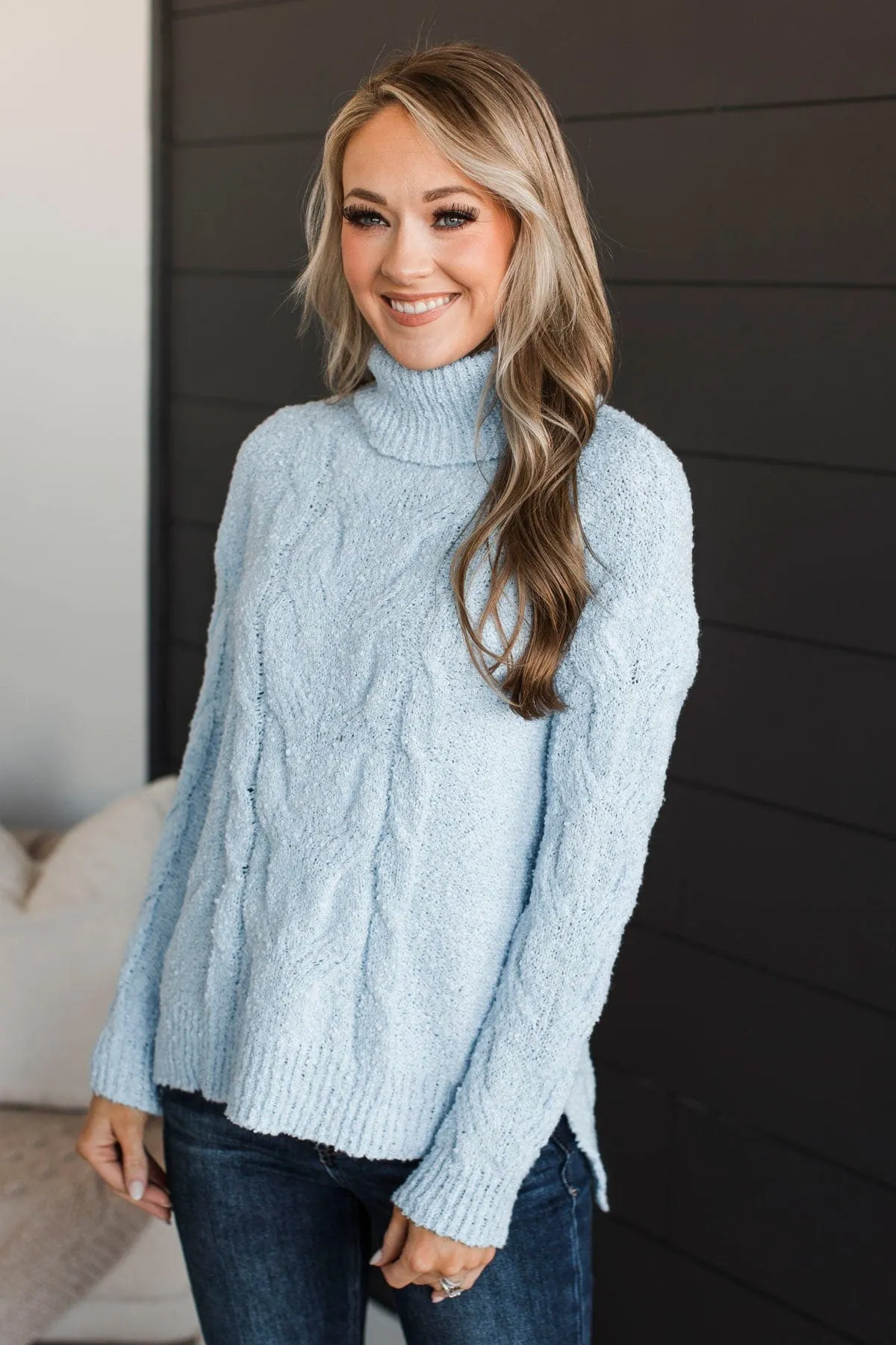 Going Somewhere Turtle Neck Sweater- Light Blue