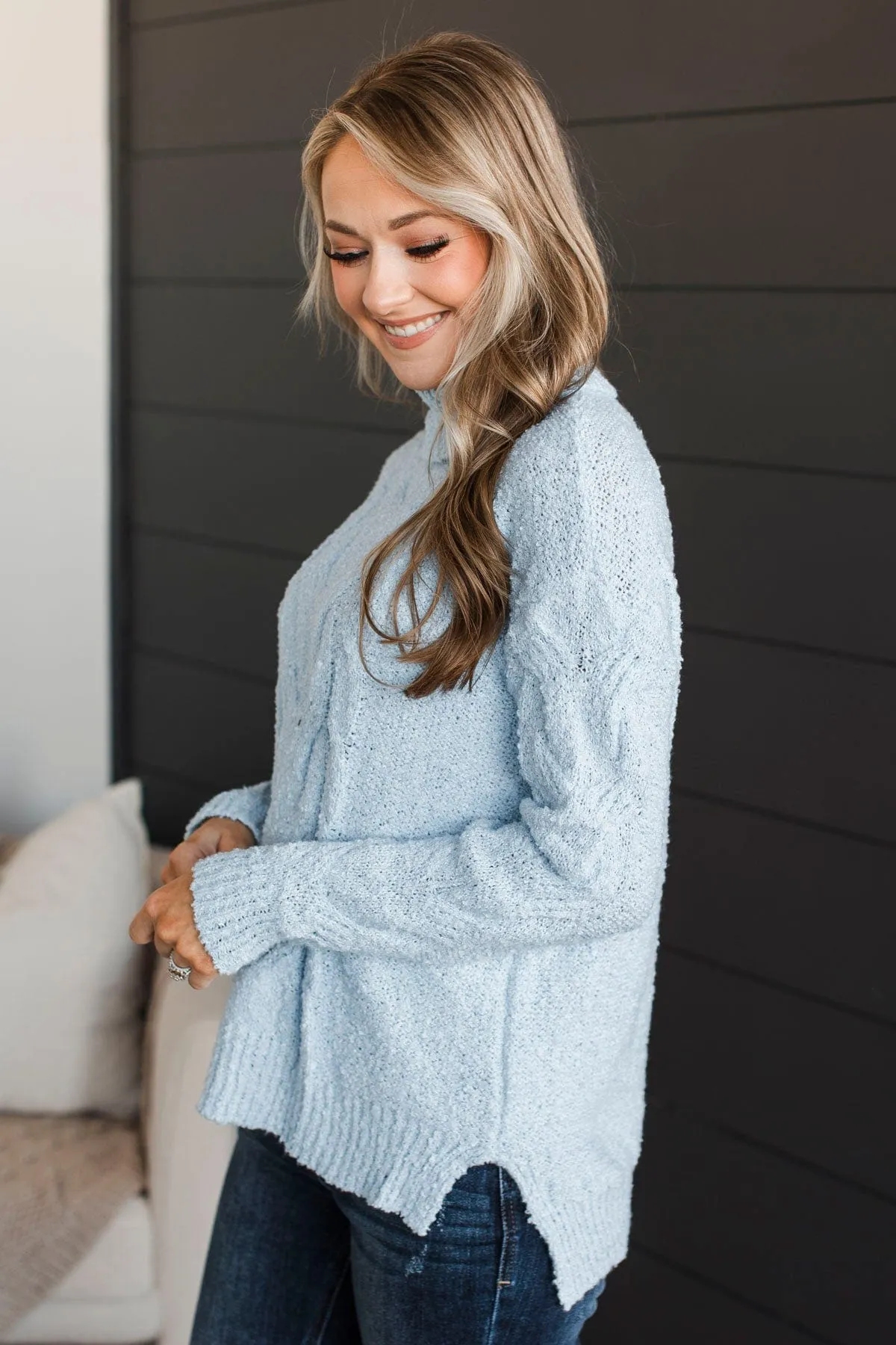 Going Somewhere Turtle Neck Sweater- Light Blue