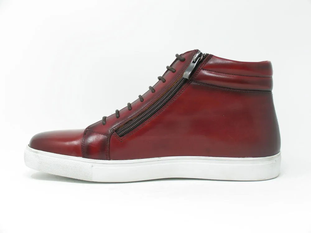 High Top Side Zipper Leather Sneaker