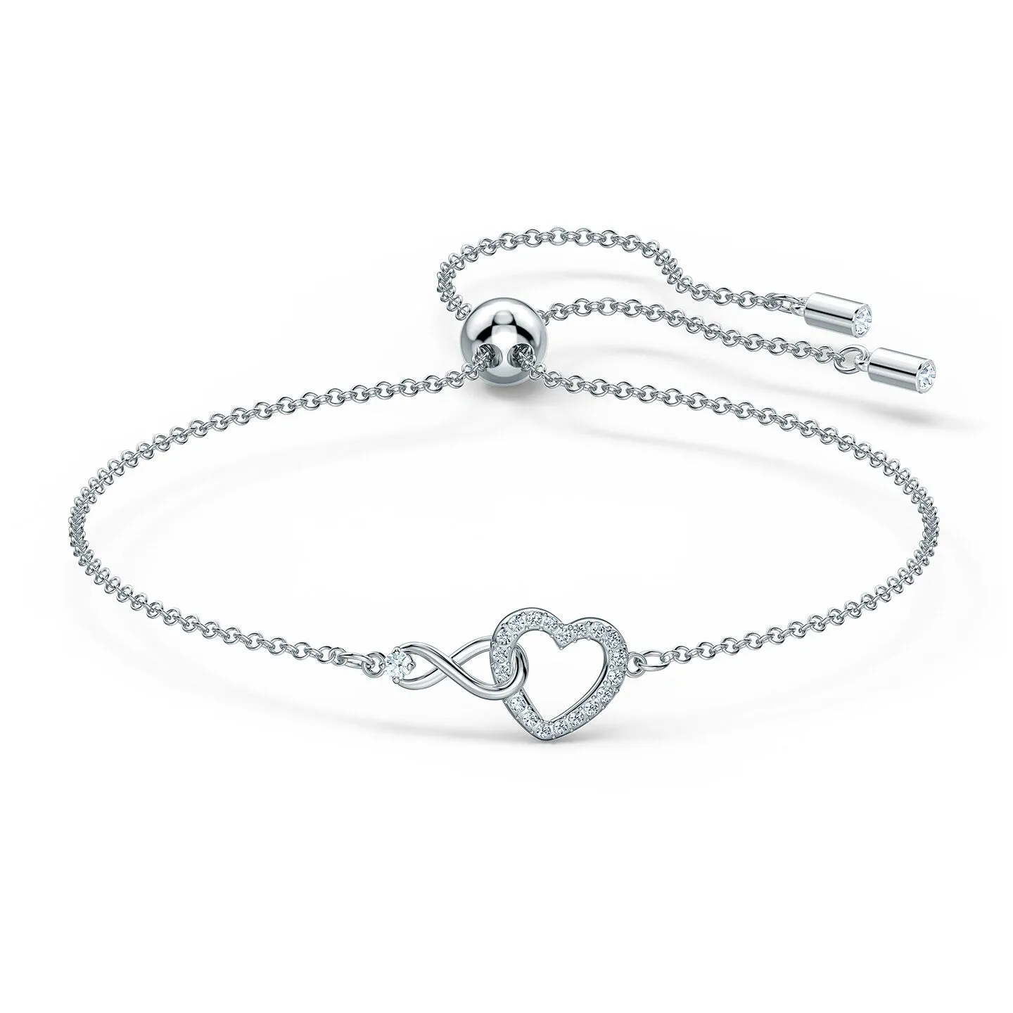 INFINITY HEART BRACELET, WHITE, RHODIUM PLATED