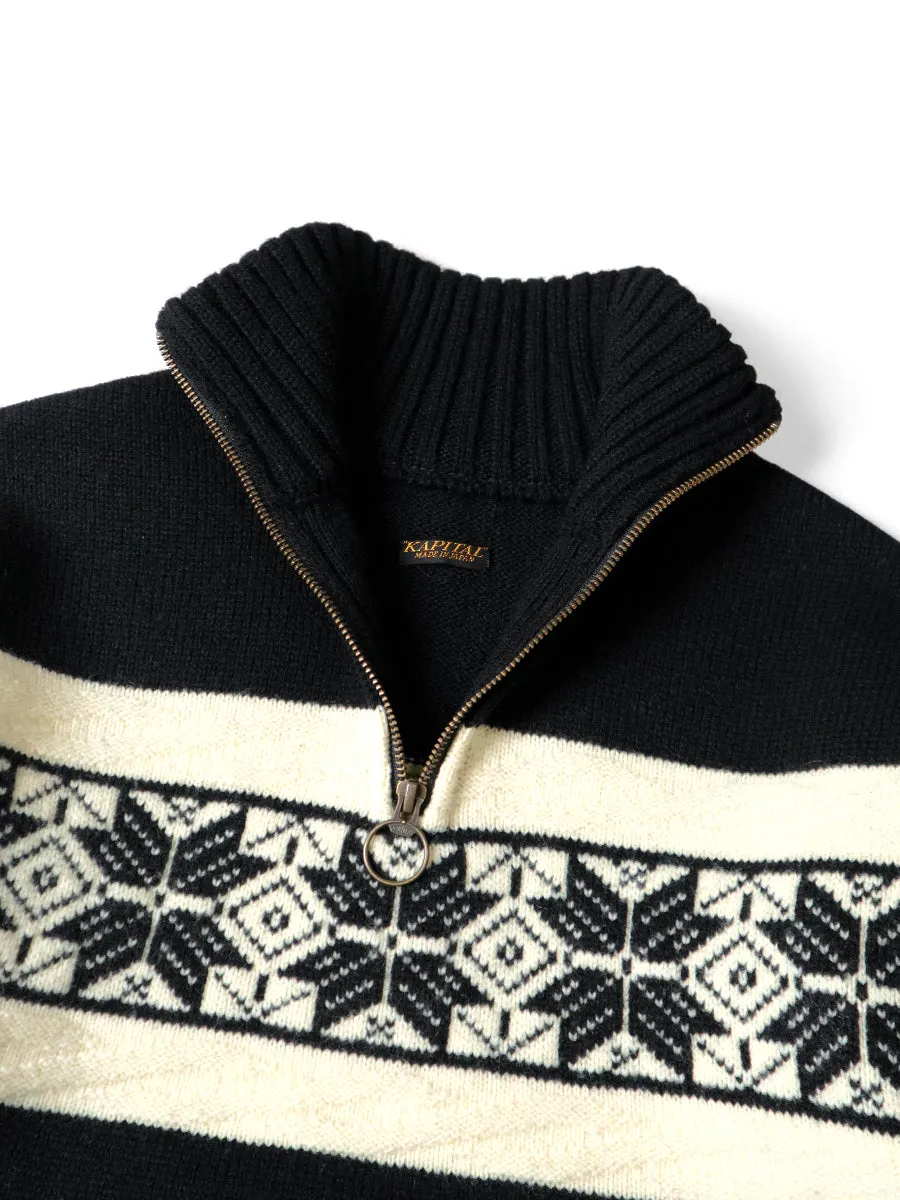 Kapital 5G Wool Snowflake Half-Zip Sweater