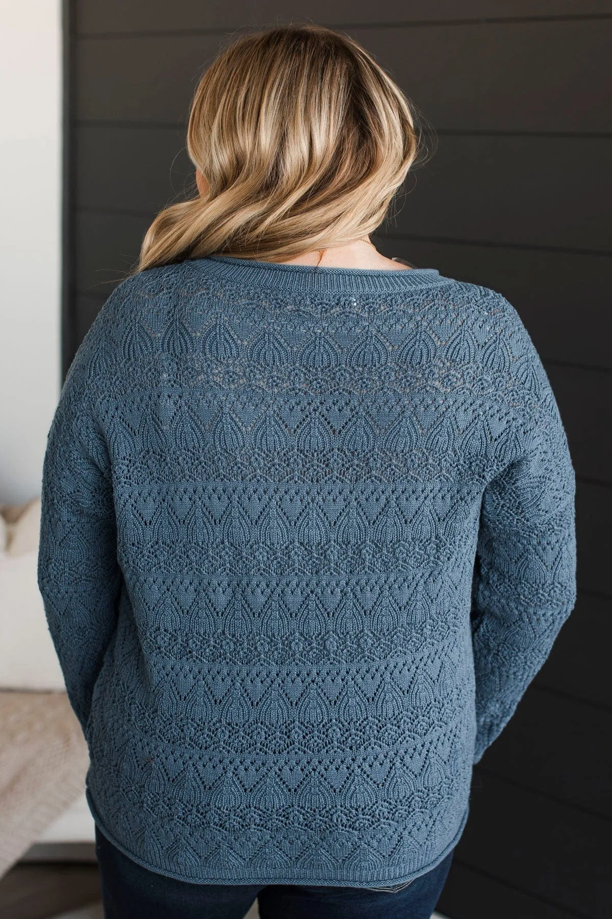 Kindness Is Key Knit Sweater- Denim Blue