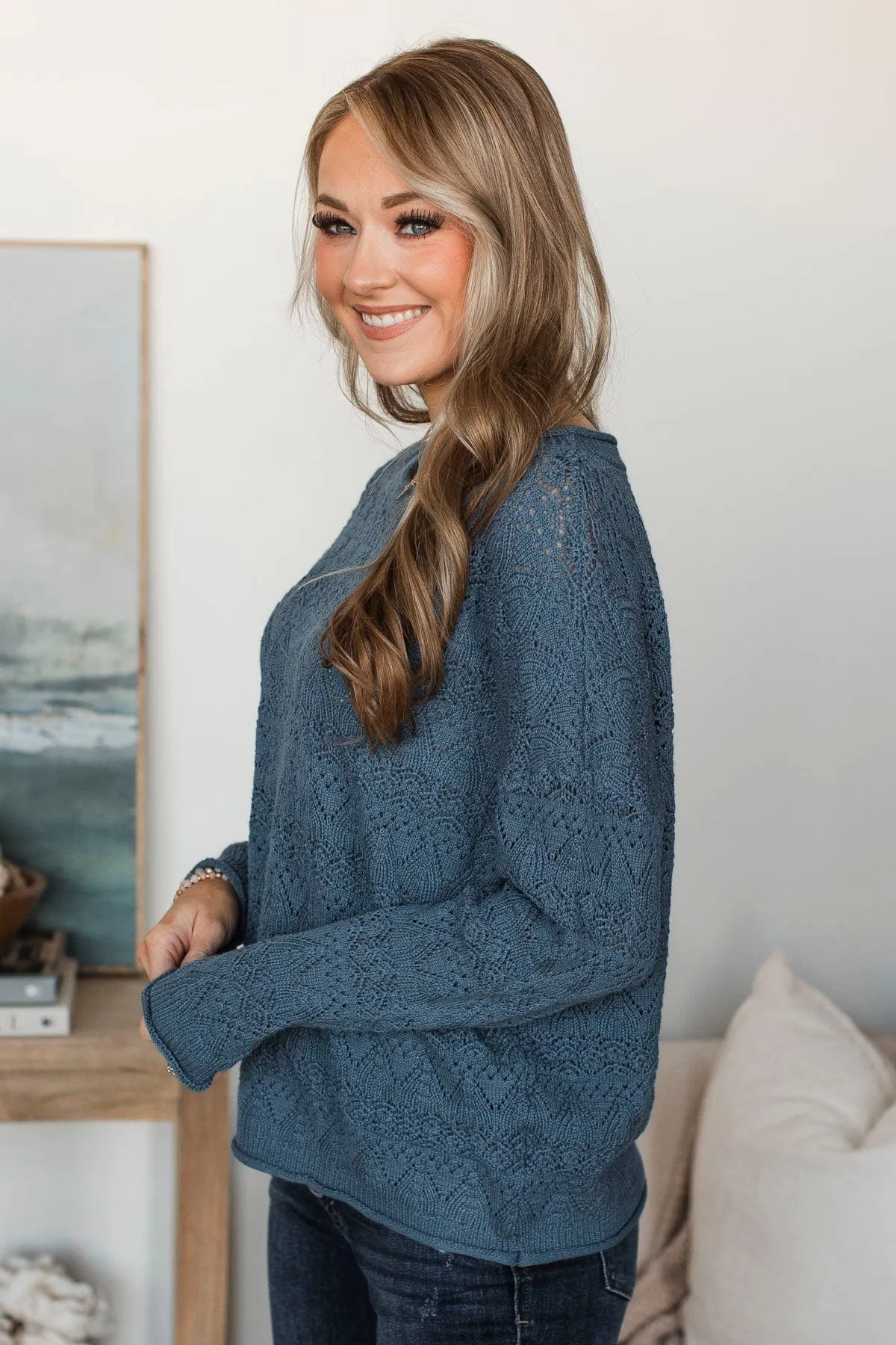 Kindness Is Key Knit Sweater- Denim Blue