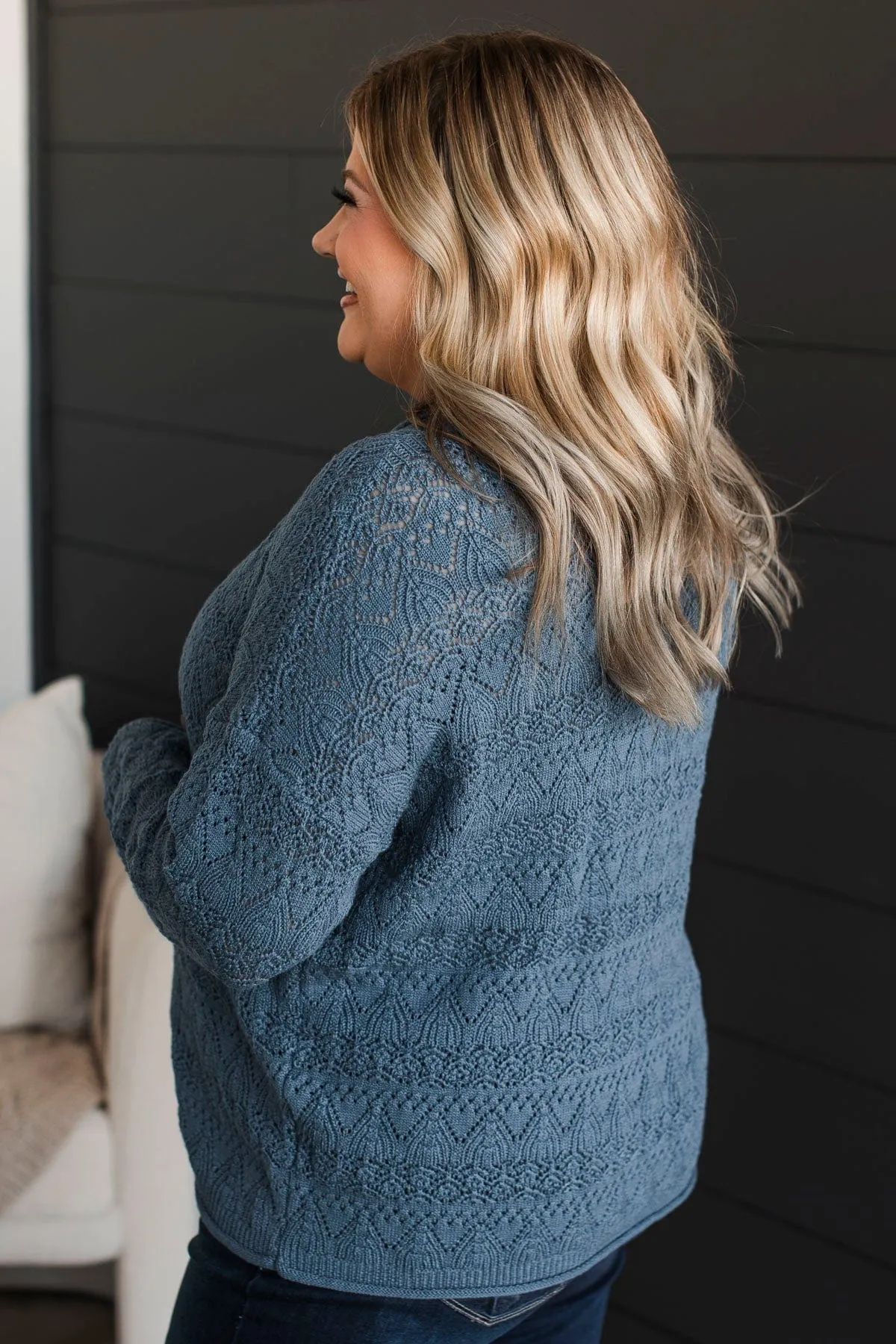 Kindness Is Key Knit Sweater- Denim Blue